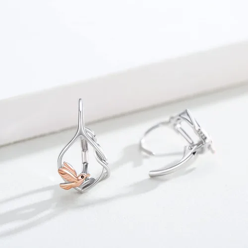 Vista 2 de AOVEAO Aretes de plata de ley 925 con diseño de tortuga, elefante, colibrí, flamenco, con diseño de animales, hipoalergénicos, joyería diaria
