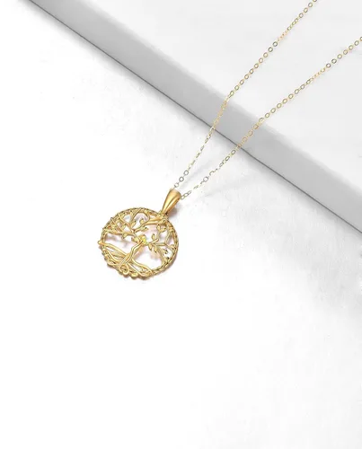 Vista 4 de KECHO Collar con colgante de árbol de la vida de oro macizo de 14 quilates para mujer, joyería fina, regalos de cumpleaños para madre o hija
