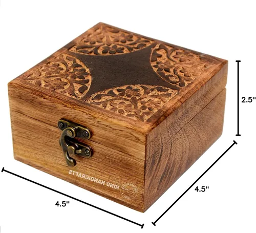Vista 17 de Urna de madera antigua hecha a mano con grabado del árbol de la vida tallada a mano para mujeres y hombres, joyas Acentos de decoración del hogar