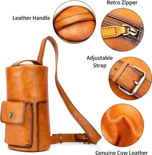 Vista 3 de NIUCUNZH Bolso bandolera de cuero genuino vintage hecho a mano, mochila de hombro, mochila de senderismo, paquete de viaje