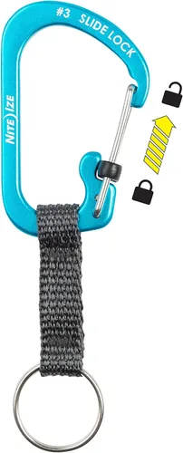 Vista 2 de Nite Ize SlideLock Llavero, Llavero Mosquetón con Bloqueo de Aluminio con Correa, Azul