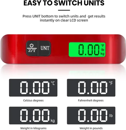 Vista 3 de BAGAIL Báscula digital de equipaje, báscula de equipaje colgante de 110 libras con pantalla LCD retroiluminada, báscula de pesaje portátil