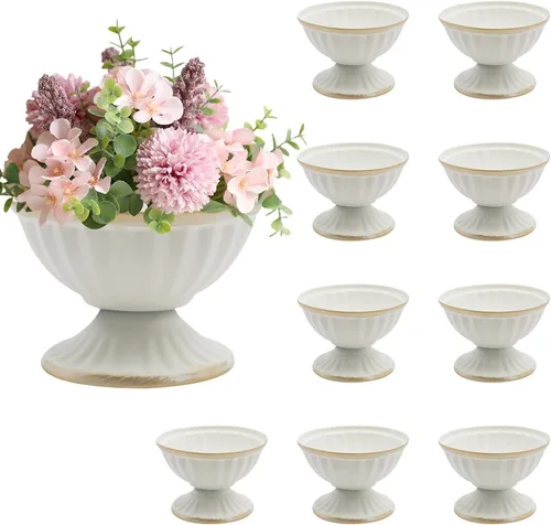 Vista 10 de Mini macetas blancas para arreglos florales, 10 piezas para centro de mesa, mesa de boda de 3.7 pulgadas, florero de urna, decoración de maceta