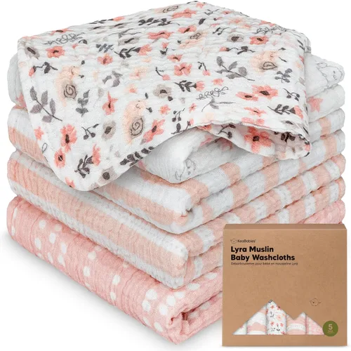 Vista 19 de Paquete de 5 paños de muselina para recién nacidos, 12 x 12 pulgadas, suaves y absorbentes, de muselina de algodón orgánico, para bebés, niñas