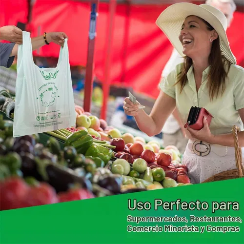 Vista 6 de (Grande) Bolsas de compras compostables certificadas por OrangeBio para el hogar, 200 unidades, 12 x 6 x 20 pulgadas (extragruesas), capacidad