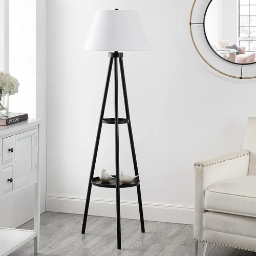 Vista 3 de SAFAVIEH Lighting Collection Dorea - Lámpara de pie moderna con trípode de mesa de doble bandeja, color negro, 63 pulgadas (bombilla LED incluida)