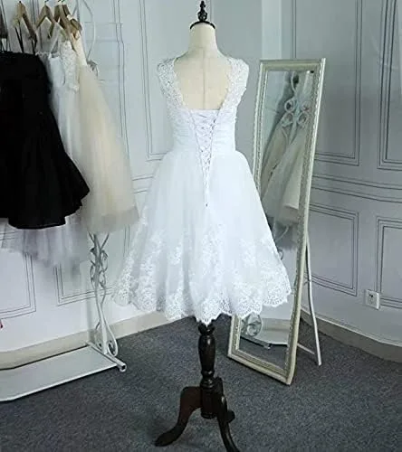 Vista 5 de Vestido de novia corto sin mangas con escote en V para mujer