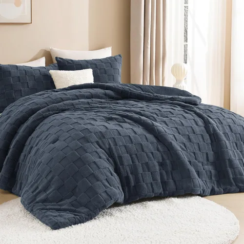 Vista 13 de Litanika - Juego de edredón esponjoso tamaño individual color beige, 3 piezas, ropa de cama de sherpa de felpa cálida para invierno, juego de cama