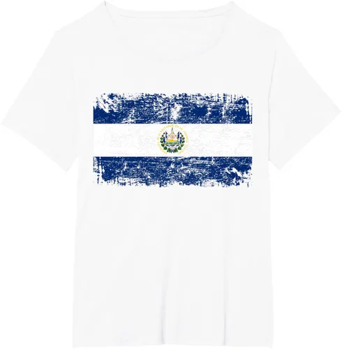 Vista 69 de EL SALVADOR Bandera Vintage Hombres Mujeres Niños Camiseta EL SALVADOR