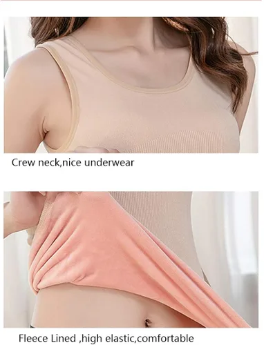 Vista 4 de Flenwgo Ropa interior térmica de algodón con forro polar para mujer camiseta sin mangas chaleco de capa base cálida