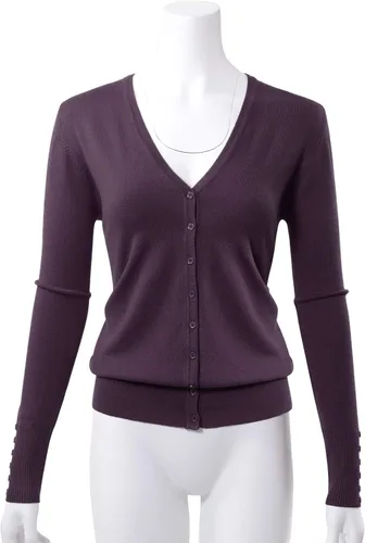 Vista 2 de Allsense Suéter de manga larga para mujer, ligero, con botones, suave, de punto sólido con cuello en V