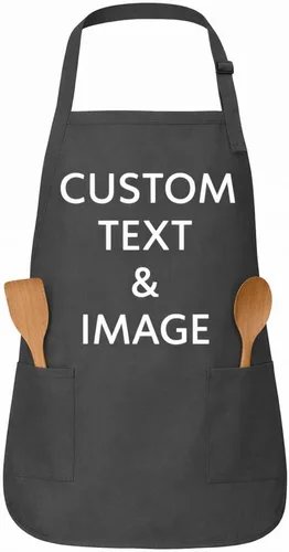 Vista 9 de Delantal personalizado con nombre o logotipo personalizado, cuello ajustable, 2 bolsillos, mezcla de algodón de fácil cuidado