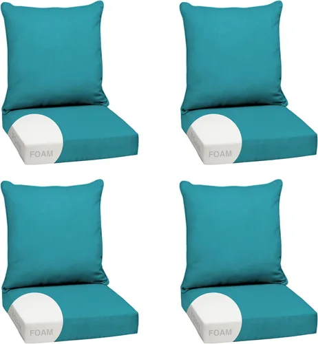 Vista 10 de Arden - Juego de cojines de asiento profundo para exteriores, espuma, 24x24, aguamarina