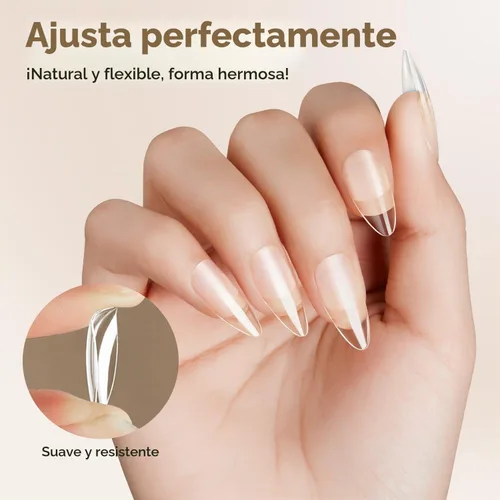 Vista 4 de Modelones - Uñas postizas de gel suave de cobertura completa con forma de almendra mediana