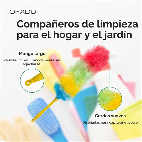 Vista 4 de Coloridos plumeros de cerdas duras estáticas para limpieza – Cepillo magnético resistente para el polvo para muebles – Limpieza antiestática
