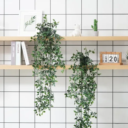 Vista 3 de BLEUM CADE Plantas colgantes falsas, 2pcs plantas colgantes artificiales en maceta, enredaderas de mandala falsas, plantas colgantes vegetación