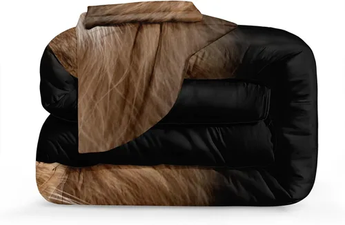 Vista 5 de Juego de edredón de león tamaño Queen con temática de animales salvajes, edredón de león negro, juego de ropa de cama con temática de safari de vida
