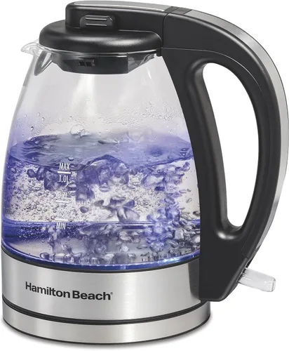Vista 2 de Hamilton Beach Hervidor de té eléctrico de vidrio, caldera de agua y Twinings English Breakfast Tea K-Cup Pods Bundle