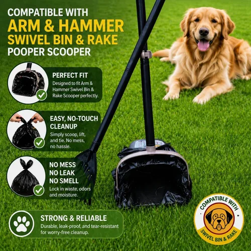 Vista 5 de Bolsa de plástico negra para camisetas (600 quilates) bolsas de basura para perros compatibles con Arm & Hammer giratorio Bin y rastrillo recogedor