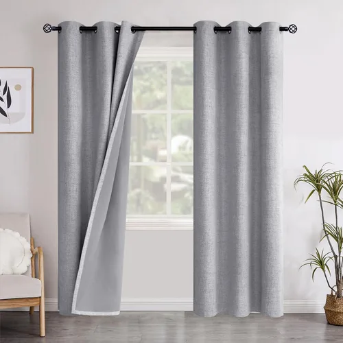 Vista 47 de YoungsTex - Cortinas opacas de lino para dormitorio, oscurecimiento de la habitación, cortinas con textura de lino, paneles con aislamiento térmico