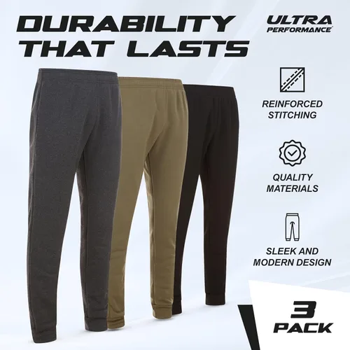 Vista 5 de Ultra Performance 3 Pack Mens Joggers Mens Athletic Sweatpants with Pockets for Men, Small - 5X
