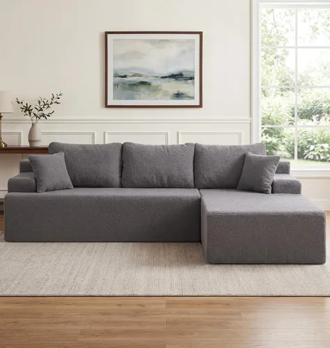 Vista 47 de Hobestluk - Sofá modular sin hueso, sofá seccional en forma de L 96" Right Facing Chaise Black,Memory Foam,Removable Cover,Non-slip Bottom,No