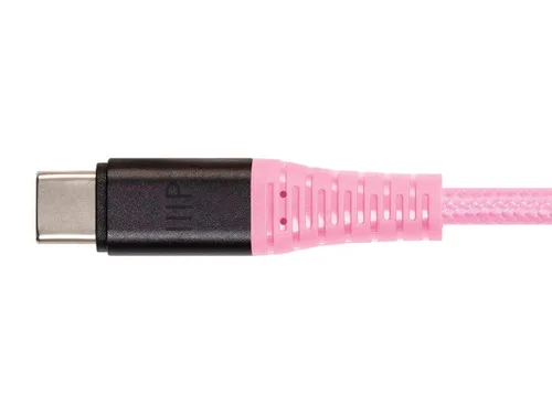 Vista 3 de Monoprice Durable USB 2.0 Tipo-C Carga y Sincronización Kevlar reforzado Nylon Braid Cable - 3 pies - Rosa, 5A/100W, conectores de aluminio de alta