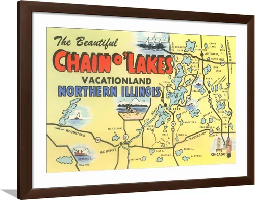 Vista 11 de AllPosters Póster decorativo para pared con mapa de Chain O'Lakes, Illinois sobre marco negro, 18 x 12 pulgadas