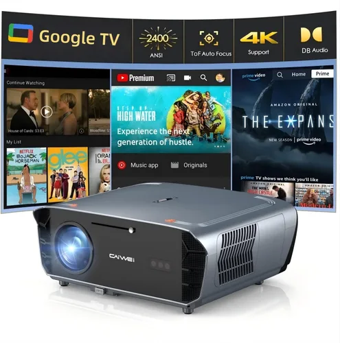Vista 10 de Proyector de Alta Luminosidad 1800 ANSI Lumens, HDR10+, Soporte 4K, WiFi6 y Bluetooth, Smart Android TV con Aplicaciones, HDMI/USB, para Azul y Gris