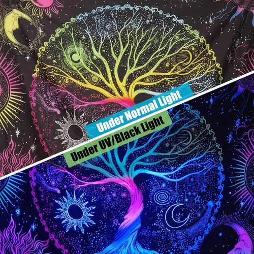 Vista 3 de AACKart Tapiz de luz negra para dormitorio - Tapiz espiritual del árbol de la vida que brilla en la oscuridad para colgar en la pared 59.1 x 51.2