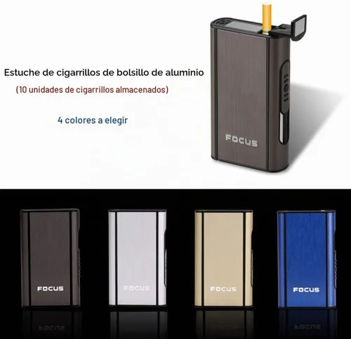 Vista 2 de Dispensador de caja de cigarrillos de aluminio, eyección automática, capacidad para 10 cigarrillos regulares, cierre magnético, negro