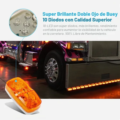 Vista 2 de Partsam 5 piezas de luz de marcador LED ámbar de 10 LED, doble diana, [aprobadas por el DOT] luces de distancia rectangulares de 12V para remolque