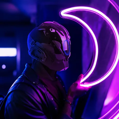 Vista 6 de Máscara punk cosplay para hombres, casco gótico samurái con luz LED para Halloween, fiesta, festival