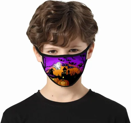 Vista 4 de Paquete de 6 máscaras faciales de Halloween para niños, reutilizables, lavables, talla única para la mayoría de los niños, niños y niñas
