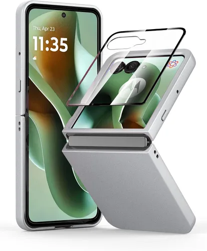 Vista 21 de Funda delgada de piel sintética para Motorola Razr Plus 2023, [cubierta frontal transparente + parte trasera de cuero duro de policarbonato] Marrón