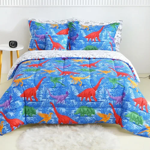 Vista 8 de Mooreeke Juego de edredón individual para niños de 6 piezas, juego de ropa de cama azul para adolescentes, cama de tren de microfibra para niños
