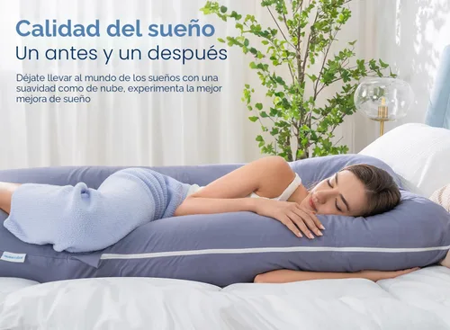 Vista 4 de QUEEN ROSE - Almohadas corporales refrescantes para embarazo, sedosas, en forma de U, tamaño de 55 pulgadas, para dormir, alivio del dolor de Azul