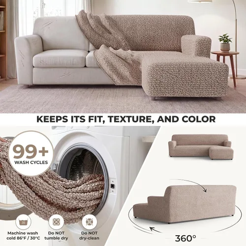 Vista 5 de PAULATO BY GA.I.CO. Funda de sofá modular, funda para sofá chaise longue en forma de L, fundas lavables para sofá esquinero, funda elástica de Gris