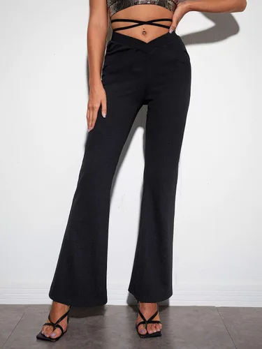 Vista 4 de Verdusa - Pantalones de noche para mujer con cintura media recortada, elásticos, cómodos, acampanados.
