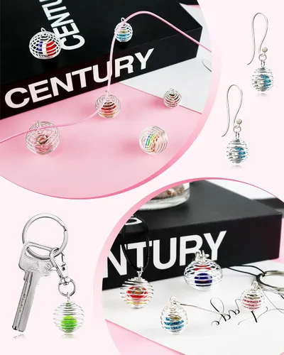Vista 6 de JIALEEY Colgantes de jaulas de cuentas en espiral, 60 unidades, 3 tamaños, chapado en plata, soporte para collar, jaula, hallazgos para fabricación