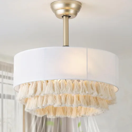 Vista 10 de Ventilador de techo bohemio con luz, lámpara de araña enjaulada sin aspas de 20 pulgadas con luces para dormitorio, sala de estar, araña de granja