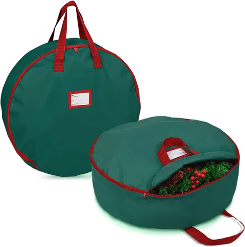 Vista 7 de Bolsa de almacenamiento de corona de Navidad de 24 pulgadas, paquete de 2 contenedores de coronas artificiales, soporte para coronas de Navidad Negro