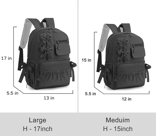 Vista 3 de Mochila escolar infantil para niñas, bonita mochila Kawaii con lazos Negro
