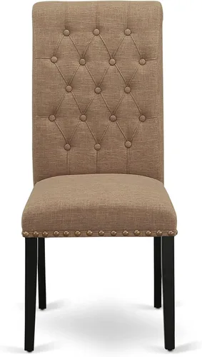 Vista 7 de East West Furniture DLBR3-BLK-17 - Juego de muebles de comedor de 3 piezas que contiene una mesa de comedor redonda con gotas y 2 sillas tapizadas