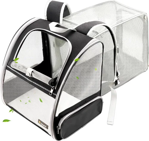 Vista 13 de Texsens - Mochila para transporte de mascotas, con un innovador sistema de burbuja, ideal como transportín para gatos y perros (negro)