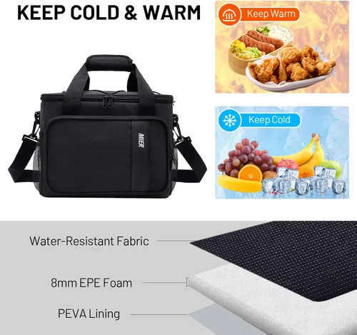 Vista 5 de MIER Lonchera para hombres aislada para el trabajo - 24 latas/15L - Loncheras grandes a prueba de fugas para adultos, mujeres, para viajes, playa