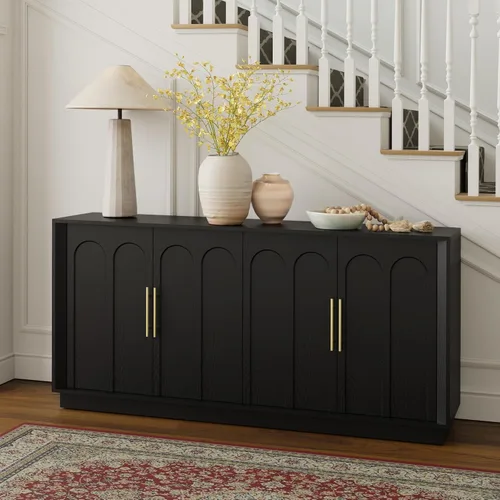 Vista 5 de FORTUNETEC Aparador Gabinete Buffet con Almacenamiento, Gabinete de Acento Moderno con Puertas Arqueadas, Consola de Medios Modular Grande de 67