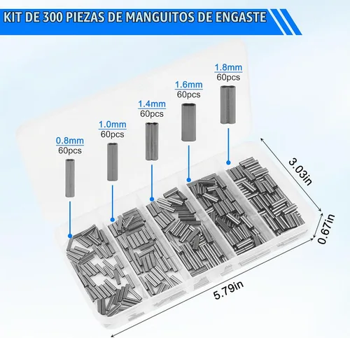 Vista 9 de Kit de herramientas de crimpado de pesca, herramienta de crimpado de alambre, alicates de crimpado de pesca de acero inoxidable con 300 piezas