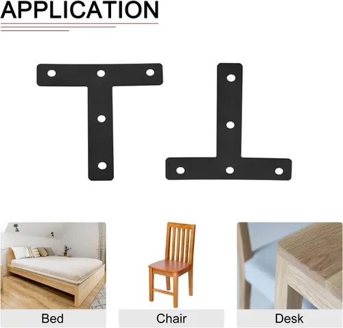 Vista 4 de DTGN Soportes en T de 3.15 x 3.15 pulgadas (alto x ancho) - Paquete de 10 - Bueno para reparación de muebles - Placas de fijación de hierro