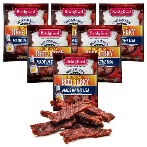 Vista 23 de Bridgford Sweet Baby Ray's Beef Jerky Honey BBQ de 3.25 onzas, paquete de 2 – Cecina alta en proteínas para impulso de energía del mediodía